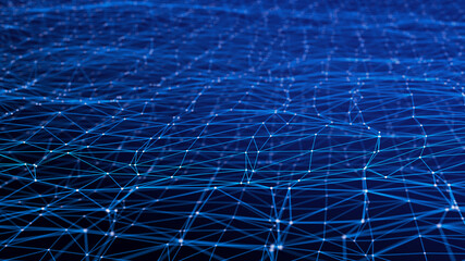 Obraz premium Futuristic polygonal background of low poly surface with connected dots and lines. Abstract 3d rendering.