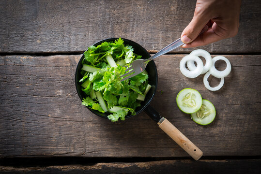 Fresh Cilantro Salad, Coriander With Cucumber Salad. Healthy Foo