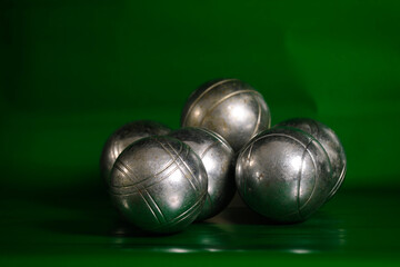 silver petanque balls close up