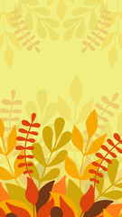 Vertical background with doodle abstract leaves and branches. Template for banner, wallpaper, greeting cards.  Copy space.