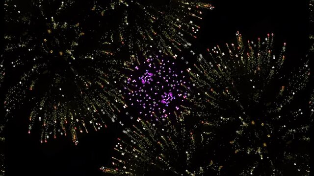 4k kaleidoscopic fireworks on black background. abstract design.