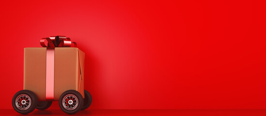 Christmas gift packages on a wheels ready to be delivered