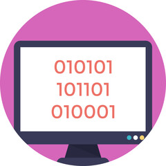 
A computer screen presenting binary code, flat vector icon design

