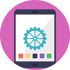 
Smartphone with gear on display, user interface design concept. Flat icon 
