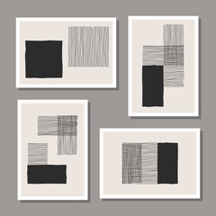 Trendy set of abstract creative minimal artistic hand sketched compositions