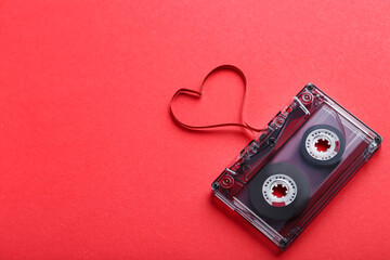 Cassette tape on red background