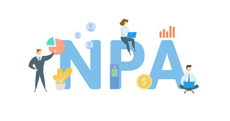 NPA, Non Performing Asset. Concept with keywords, people and icons. Flat vector illustration. Isolated on white background.