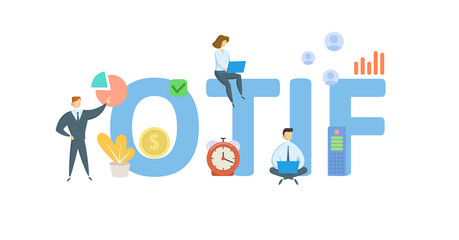 OTIF, On Time In Full. Concept with keywords, people and icons. Flat vector illustration. Isolated on white background.