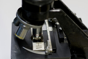 Fototapeta na wymiar close-up side view of an HIV sample, analyzed by a biological microscope.