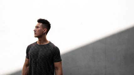 A Chinese man is exercising in the city