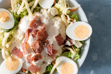 delicious boiled egg and bacon salad low carb meal idea 