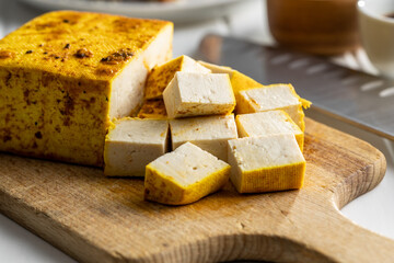 Dices of marinated tofu.