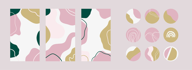 Backgrounds for social media stories. Abstract vector with organic shapes. Illustration for girly blog.