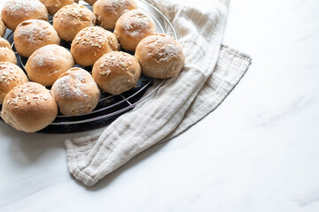 home made bread rolls food background with copy space 