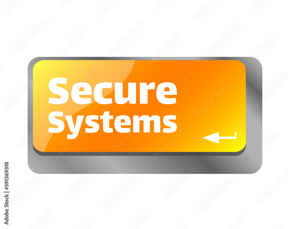 Poster secure systems . close up of keyboard, enter computer key.
