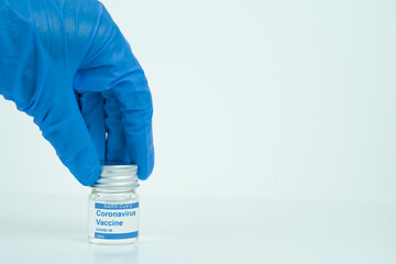 vials with the Covid-19 vaccine on a laboratory bench. to combat the coronavirus  sars-cov-2...