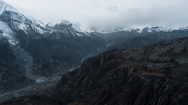 Snow-capped mountain peaks in Himalayas, Nepal. On the border with Tibet
