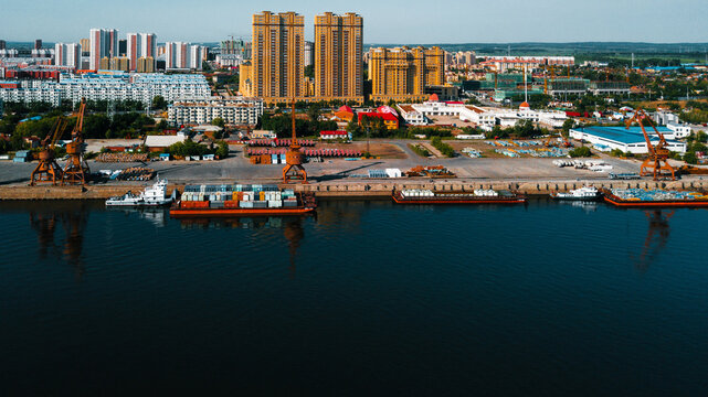 Drone shot of a Chinese port