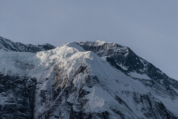 View on a snow capped Annapurna peak of Himalayan range in Nepal