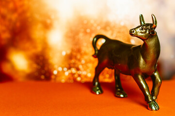 bull as a symbol of the coming year 2021 according to the Chinese calendar in gold colors