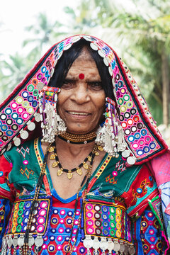 Close-up portrait of a senior Indian woman dressed in national for south region outfit