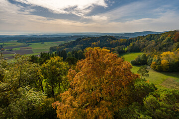 Obraz premium Fantastic autumn hike along the Aachtobel to the Hohenbodman observation tower