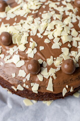 white chocolate shavings on a cake 