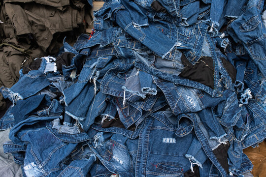 A stack of denim clothes