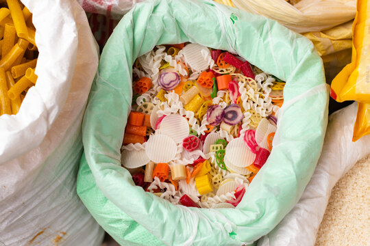 bag with colourful pasta