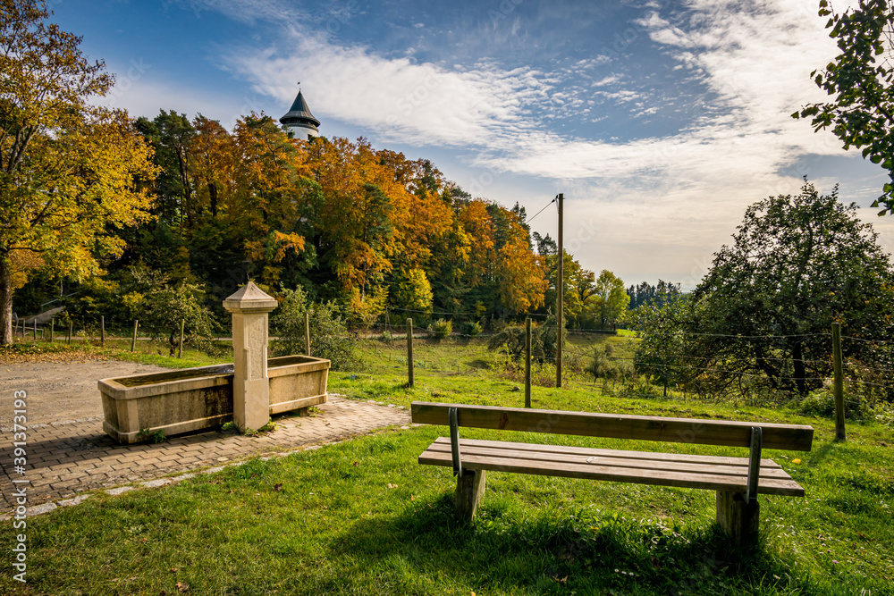 Canvas Prints Fantastic autumn hike along the Aachtobel to the Hohenbodman observation tower