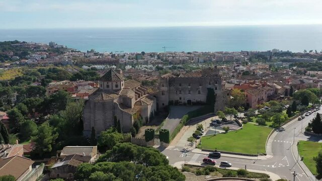 a view of Sant Marti Church and Altafulla Castle in Altafulla, Catalonia Spain