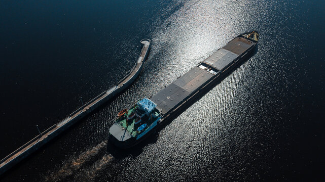 Top-view of a cargo ship