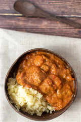 African beef stew in a coconut bowl 