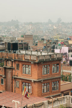 Old Redbrick Annex of a living house against the cityscape of Kathmandu, Nepal