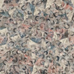 Chic formal grungy geometric shapes texture seamless pattern. High quality illustration. Strange abstract geo design in a trendy posh exotic style. Grainy fabric texture overlay.
