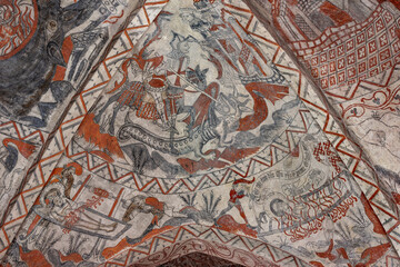 St George and the Dragon, an ancient fresco in a dansish church