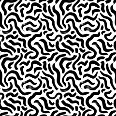 Organic irregular circular lines vector seamless pattern. Hand drawn black and white organic shapes texture. Biological grunge squiggle lines, structure of natural cells. Abstract brushstrokes. 