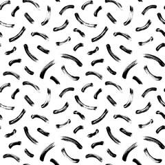 Hand drawn wavy brush strokes vector seamless pattern. Black paint arches with scribbles, abstract ink background. Brushstrokes, smears, lines, squiggle pattern. Abstract wallpaper design, print