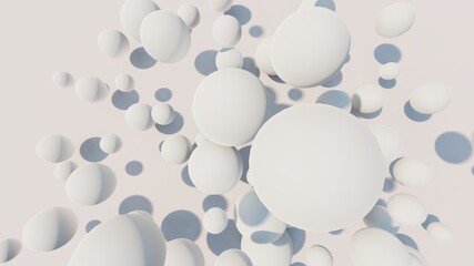 Abstract winter background of white balls in space 3d render