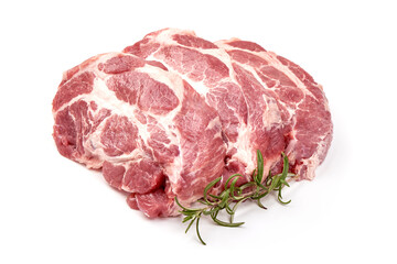 Raw pork steaks, isolated on white background