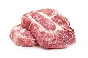 Raw pork steaks, isolated on white background
