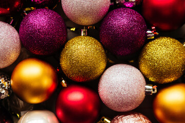 christmas balls and lights on background