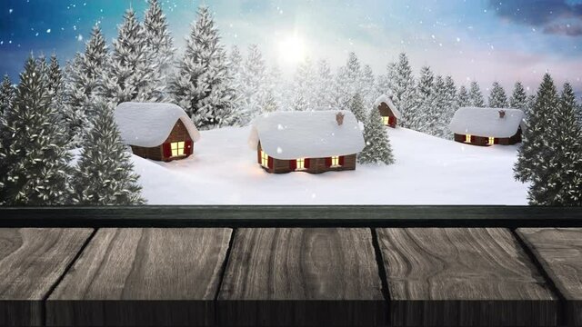 Animation of winter christmas scenery with houses