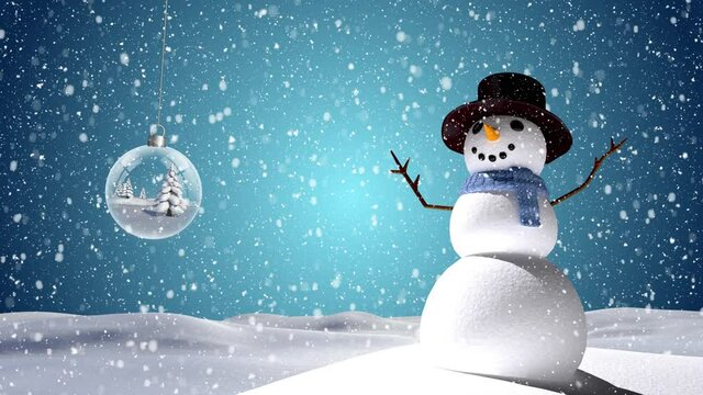 Animation of winter scenery with snowman