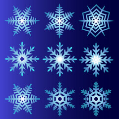 Fototapeta na wymiar Blue snowflakes on a dark blue background, vector illustration