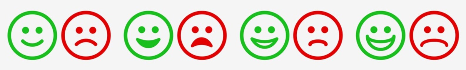 Emoticon Icon Set Red Green Line | Emoji Faces Vector Illustration Logo | Happy Smiley and Sad Face Emotion Icons Isolated Collection