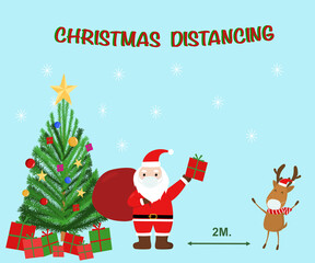 for christmas time people stay social distancing for safe from coronavirus.vector illustration.