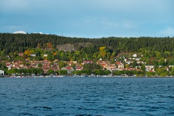 Fototapeta na wymiar Autumn view of the Froson Island in Ostersund.