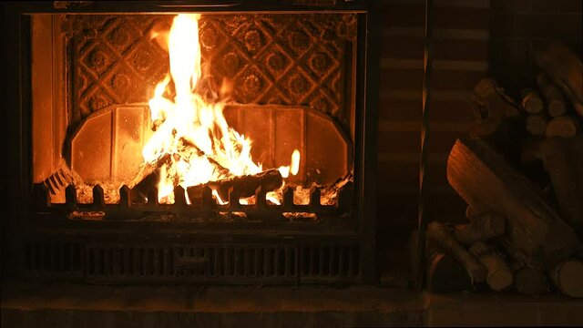Burning fireplace. Background for the design of New Year's greetings or Christmas.	