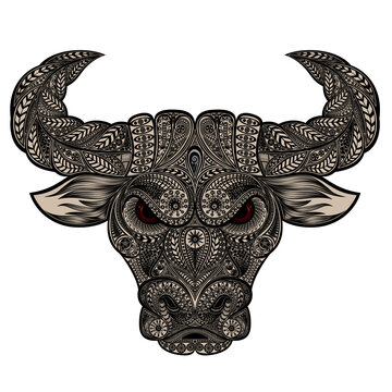 Vector bull from patterns. Symbol of the chinese new year 2020